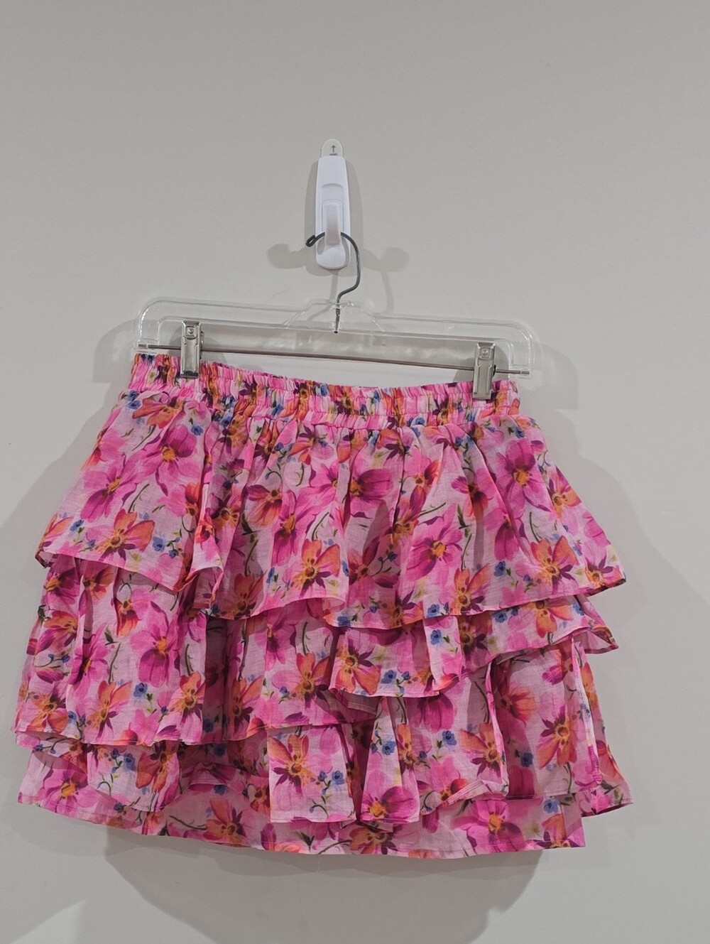 Endless Rose Skirt Womans  MULTICOLOR Pink Mini Elastic Ruffles Linen Sz S